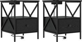 vidaXL Dulap de noapte 2 pcs Stejar Negru 41,5 x 40,5 x 55 cm