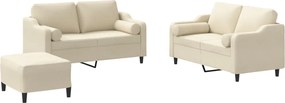 vidaXL Set de canapele cu perne, 3 piese, crem, textil