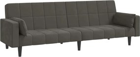 vidaXL Canapea extensibilă cu 2 locuri, 2 perne, gri închis, catifea