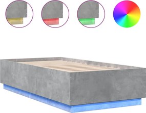 vidaXL Cadru de pat cu LED, gri beton, 90x190 cm, lemn prelucrat