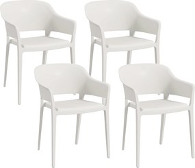 Outsunny Set din 4 Scaune de Grădină, Scaune Stivuibile de Exterior cu Spătar Înalt și Cotiere, 56x54.5x77.5 cm, Alb | Aosom Romania