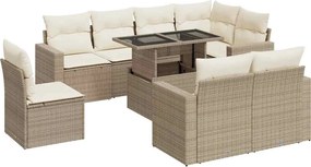 vidaXL Set canapele de grădină, 9 piese, cu perne, bej, poliratan