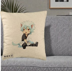 Perna Personalizata Gintama Gintoki Chibi Pisica, 40x40 cm, Bej, Husa Detasabila, Perna Inclusa, BEKZ®