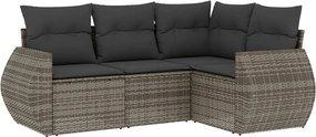 vidaXL Set canapea de grădină cu perne, 4 piese, gri, poliratan