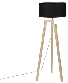 Lampa de podea moderna din lemn cu abajur negru 45 cm - Puros