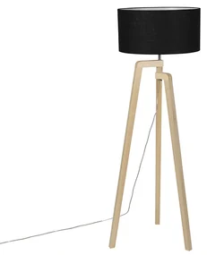 Lampa de podea moderna din lemn cu abajur negru 45 cm - Puros