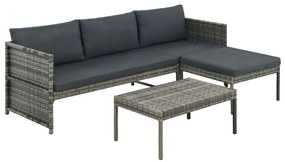 vidaXL Set mobilier de grădină cu perne, 3 piese, gri, poliratan