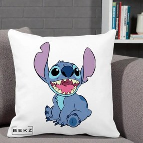 Perna Personalizata Stitch Zambitor, 40x40 cm, Alba Mata, Husa Detasabila, Perna Inclusa, BEKZ®