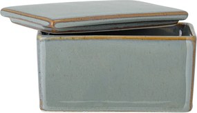 Untieră din ceramică verde cu finisaj artizanal și margine maro, cu capac, 7x13x9 cm, "Pixie"