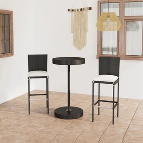 3064764 vidaXL Set mobilier bar de grădină cu perne, 3 piese, negru, poliratan