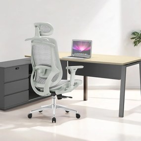 ErgoDynamic Icon-HG -Grey White-, scaun de birou, full mesh, sezut translatie 5 cm