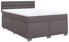 3286130 vidaXL Pat box spring cu saltea, gri, 160x200 cm, piele ecologică