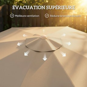 Outsunny Umbrelă de grădină pentru exterior 266 cm, umbrelă înclinabilă, franjuri, manivelă, 8 nervuri, țesătură poliester 180 g/m², kaki | Aosom Romania