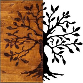 Decoratiune perete AGAC, stejar/negru, lemn/metal, 58x58 cm