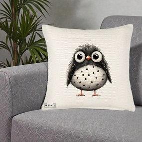 Perna Decorativa Bufnita Neagra cu Buline Albe, 40x40 cm, Crem Reliefat, Husa Detasabila, Perna Inclusa, BEKZ®
