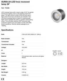 Spot LED incastrabil de exterior pavaj SURIA-24 inox 24°