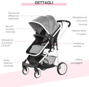 Carucior Dublu Ajustabil si Pliabil , Copii 0-36 luni, Transport pentru copii, Carucior cumparaturi 15kg, 80x51x102cm Gri HOMCOM | Aosom Romania