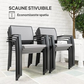 Outsunny Set de Grădină cu Masă și 8 Scaune Stivuibile cu Cotiere Gri | Aosom Romania