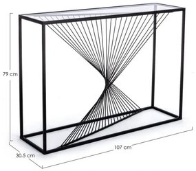 Consola neagra din metal si sticla securizata, 107x30,5x79 cm, Spiral Bizzotto