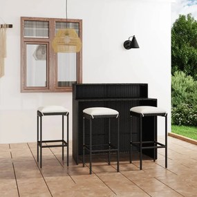 Set mobilier bar de gradina cu perne, 4 piese, negru Negru, 4