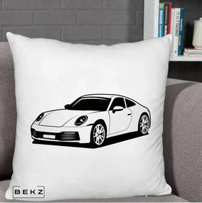 Perna Personalizata Porsche 911 Silueta, 40x40 cm, Alb Pufos, Husa Detasabila, Perna Inclusa, BEKZ®