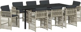 vidaXL Set de masă pentru grădină 9 pcs Gri deschis