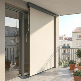 Outsunny Copertină Rulabilă de Exterior Anti-UV cu Carcasă din Aluminiu și Manivelă, Copertină de Soare din Poliester, 250x160 cm, Alb Crem | Aosom Romania