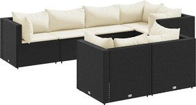 vidaXL Set mobilier de grădină cu perne, 7 piese, negru, poliratan