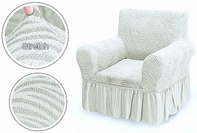 Set huse elastice pentru canapea 3 Locuri si 2 fotolii, cu volanas, model Jacquard Alb in dungi