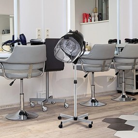 HOMCOM Cască de Uscat Părul cu Înălțime Reglabilă, Cască pentru Păr cu Timer și Roți Pivotante, 65x65x115-165 cm, Negru | Aosom Romania