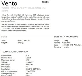 Lustra LED cu Ventilator si telecomanda, lame retractabile Vento alb/ bronz