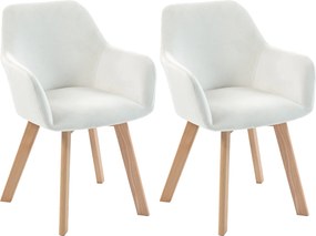 HOMCOM Set de 2 scaune pentru sufragerie Scaun Șezut tapițat din țesătură cu efect catifelat Picioare din lemn, crem | Aosom Romania
