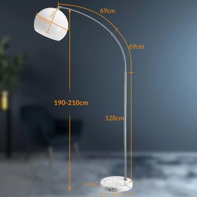Deuba Lampă de podea curbată de design cu bază de marmură - reglabilă la 190-200 cm