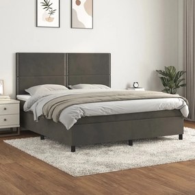 3142972 vidaXL Pat box spring cu saltea, gri închis, 160x200 cm, catifea