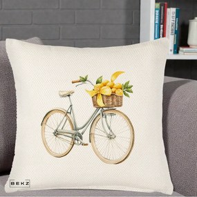 Perna Decorativa Bicicleta cu Cos de Lamai Mediteranean, 40x40 cm, Crem Reliefat, Husa Detasabila, Perna Inclusa, BEKZ®
