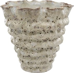 Vază din ceramică crem antichizat cu striații, H21/D21.5 cm