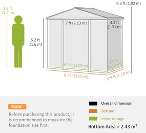 Outsunny Casa pentru unelte de 2,43 ㎡, ușă glisantă blocabilă, rezistent la intemperii, 213 x 131 x 192 cm, Gri | Aosom Romania