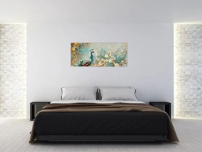 Tablou - Păun cu decor de aur (120x50 cm)