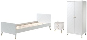 Set Dormitor Complet pentru Copii, 3 Piese, 90x200 cm, Alb Satinat (Pin Masiv și MDF) – Billy – Vipack