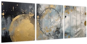 Tablou - Abstracție cu minge de aur (cu ceas) (90x30 cm)