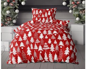 2x lenjerie de pat de flanel rosi CHRISTMAS TREES + cearceaf microplus SOFT 180x200 cm alb
