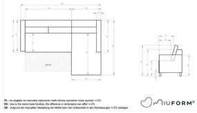 Colțar extensibil din catifea cu șezlong pe partea dreaptă Miuform Lofty Lilly, galben muștar