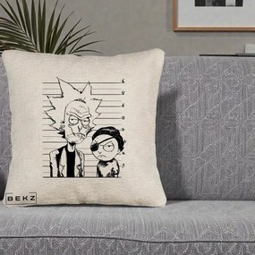 Perna Personalizata Rick si Morty Dosar, 40x40 cm, Bej Canapea, Husa Detasabila, Perna Inclusa, BEKZ®