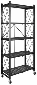 Raft de depozitare metalic negru, cu 5 etaje, dimensiune 71x38x160 cm