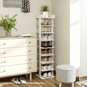 HOMCOM Pantofar 9 niveluri organizator din lemn pentru pantofi cu raft superior și 2 cârlige, pentru hol, Alb | Aosom Romania