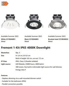 Spot incastrabil baie LED dimabil Fremont IP65 4000K negru