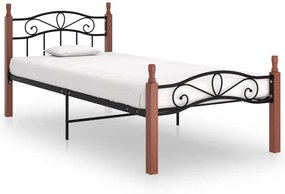 324904 vidaXL Cadru de pat, negru, 90x200 cm, metal și lemn masiv de stejar