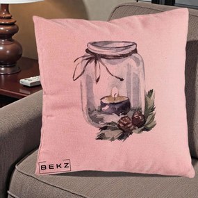 Perna Decorativa Felinar cu Lumanare si Conuri, 40x40 cm, Roz, Husa Detasabila, Perna Inclusa, BEKZ®