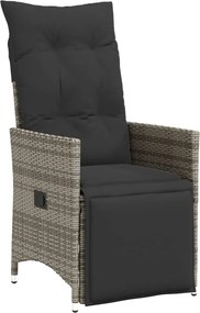 vidaXL Scaun de grădină rabatabil cu perne, gri, poliratan