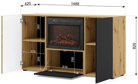 Dulap cu șemineu Aurella (Negru + Stejar artisan). 1124876